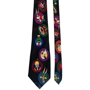 Vintage Looney Tunes 90s Tie Cartoon Characters Bugs Bunny Daffy Duck Taz Tweety